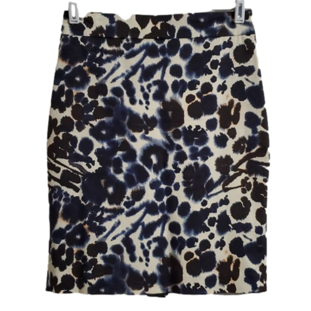 Ann Taylor Blue Black Cream Abstract Floral Leopard Print Career Skirt 4P